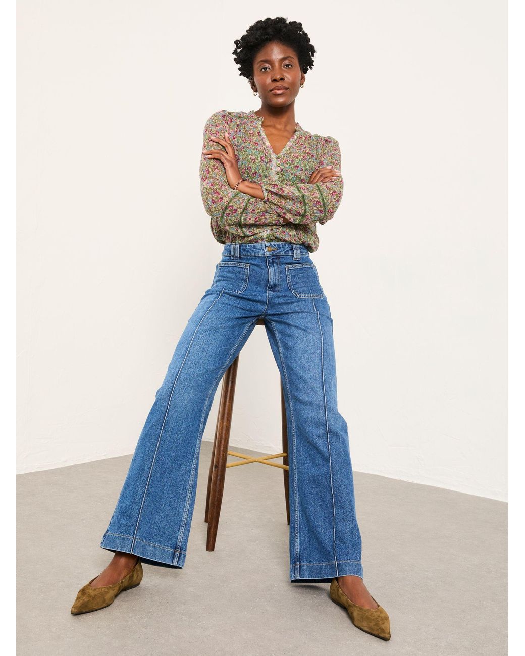 FatFace Blue Patch Pocket Flare Jeans
