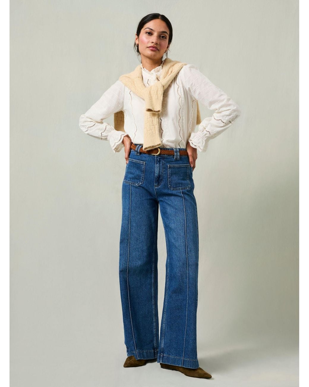 FatFace Blue Patch Pocket Petite Flare Jeans