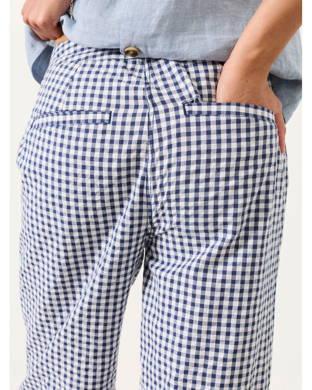 FatFace Blue Gingham Tapered Trouser