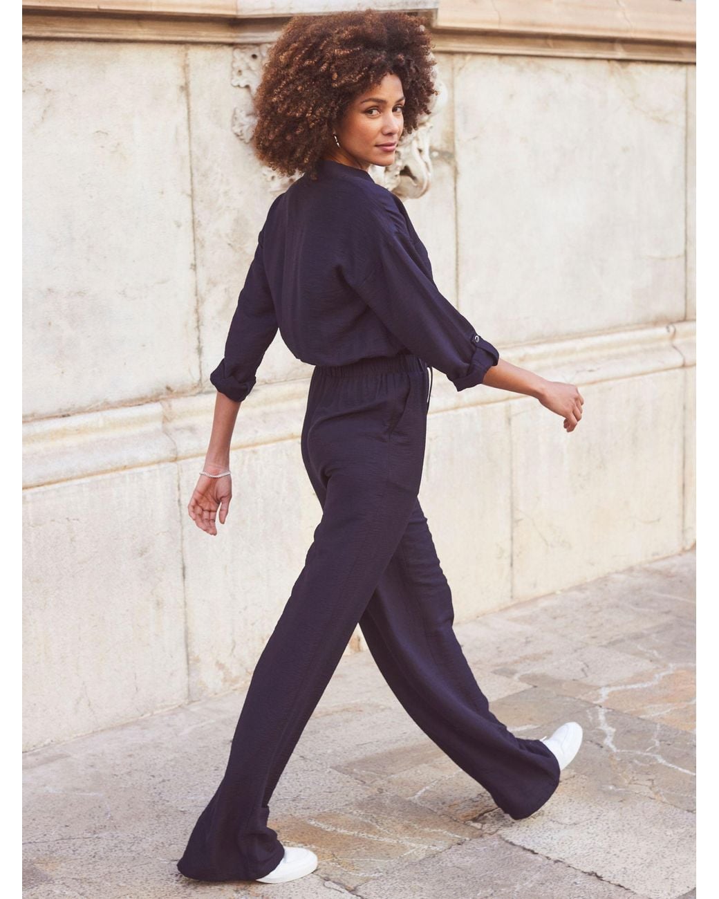 Sosandar Blue Drawstring Waist Jumpsuit