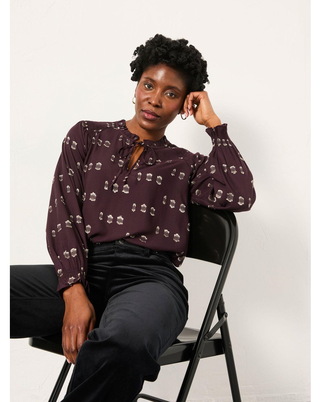 FatFace Red Lucy Metallic Blouse