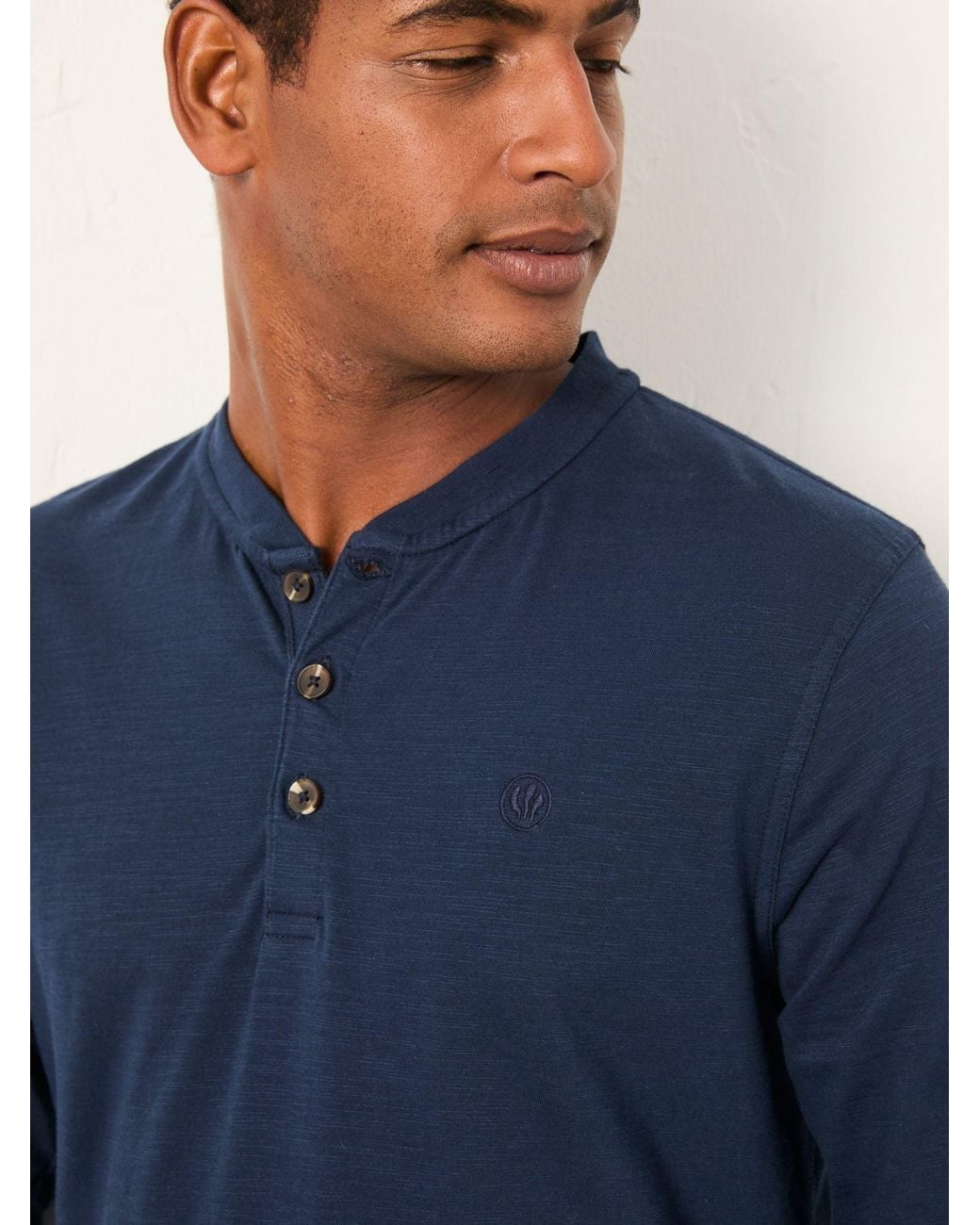 FatFace Blue Henley Long Sleeve Woodside Slub for men