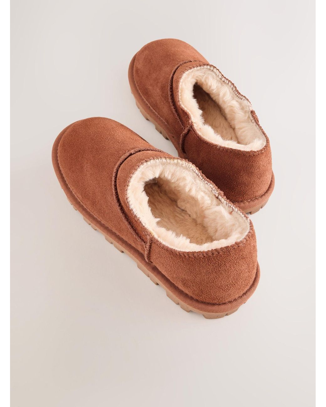 Next White Tan/ Chestnut Suede Mini Boot Slippers