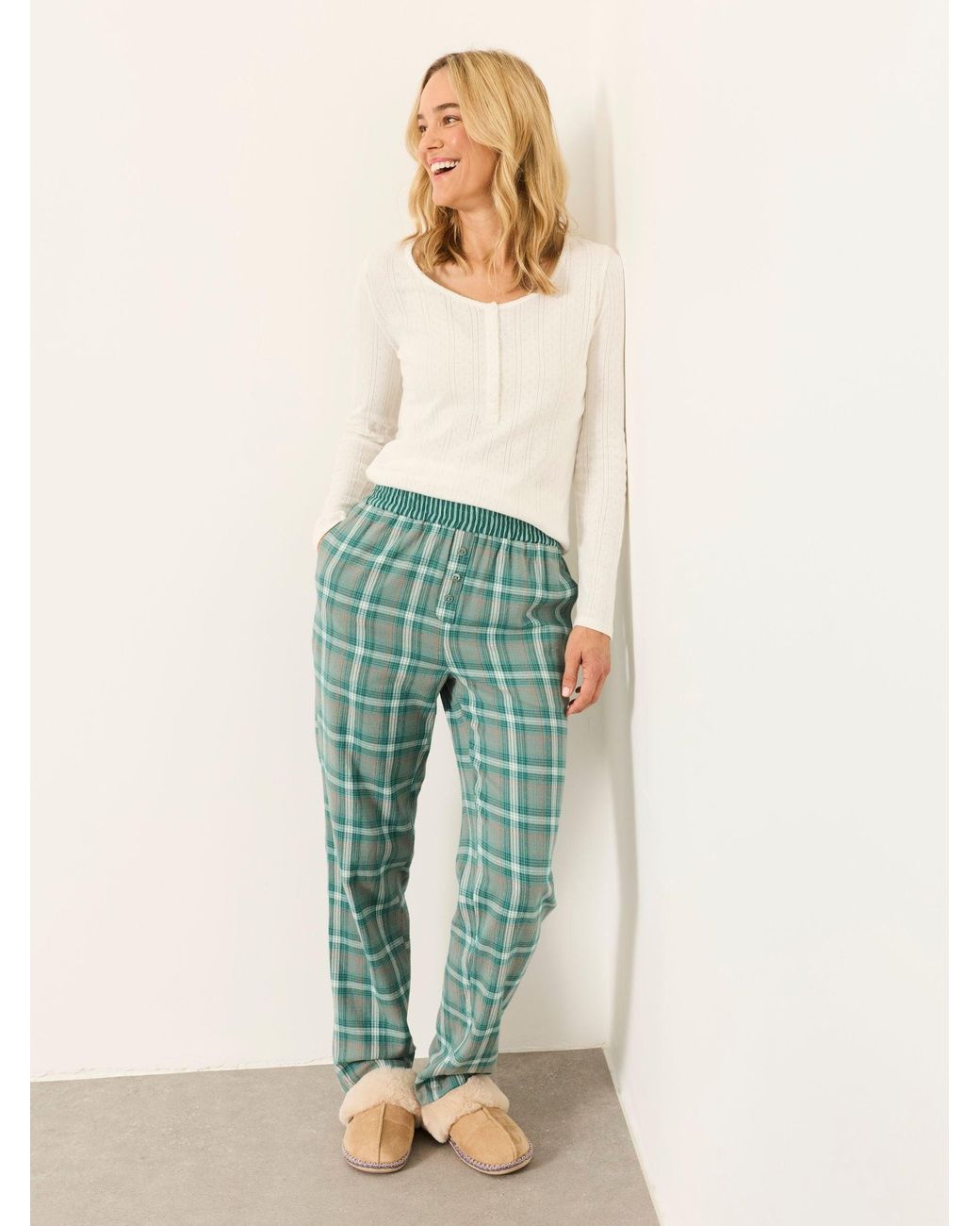 FatFace Green Ruby Check Relaxed Pyjama Bottoms