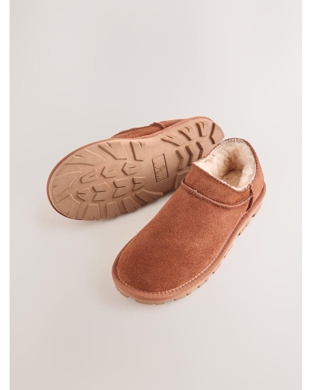 Next White Tan/ Chestnut Suede Mini Boot Slippers