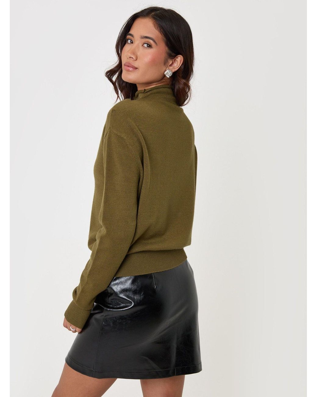 Threadbare Green Compact Knit Funnel Neck Cardigan