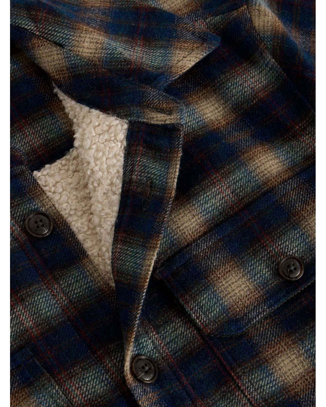 White Stuff Blue Hetton Check Borg Lined Jacket for men