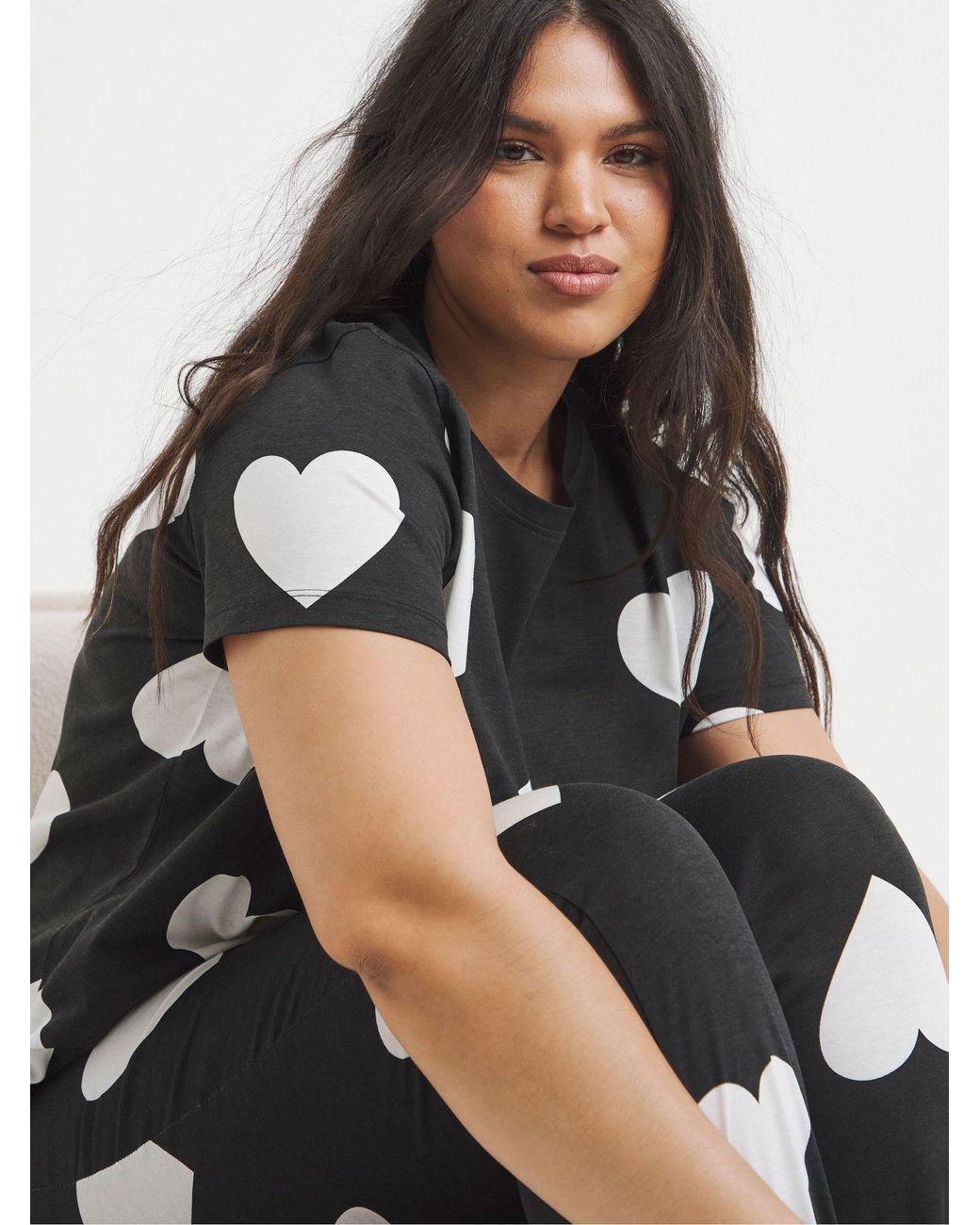 Simply Be White Value Heart Pyjamas Set