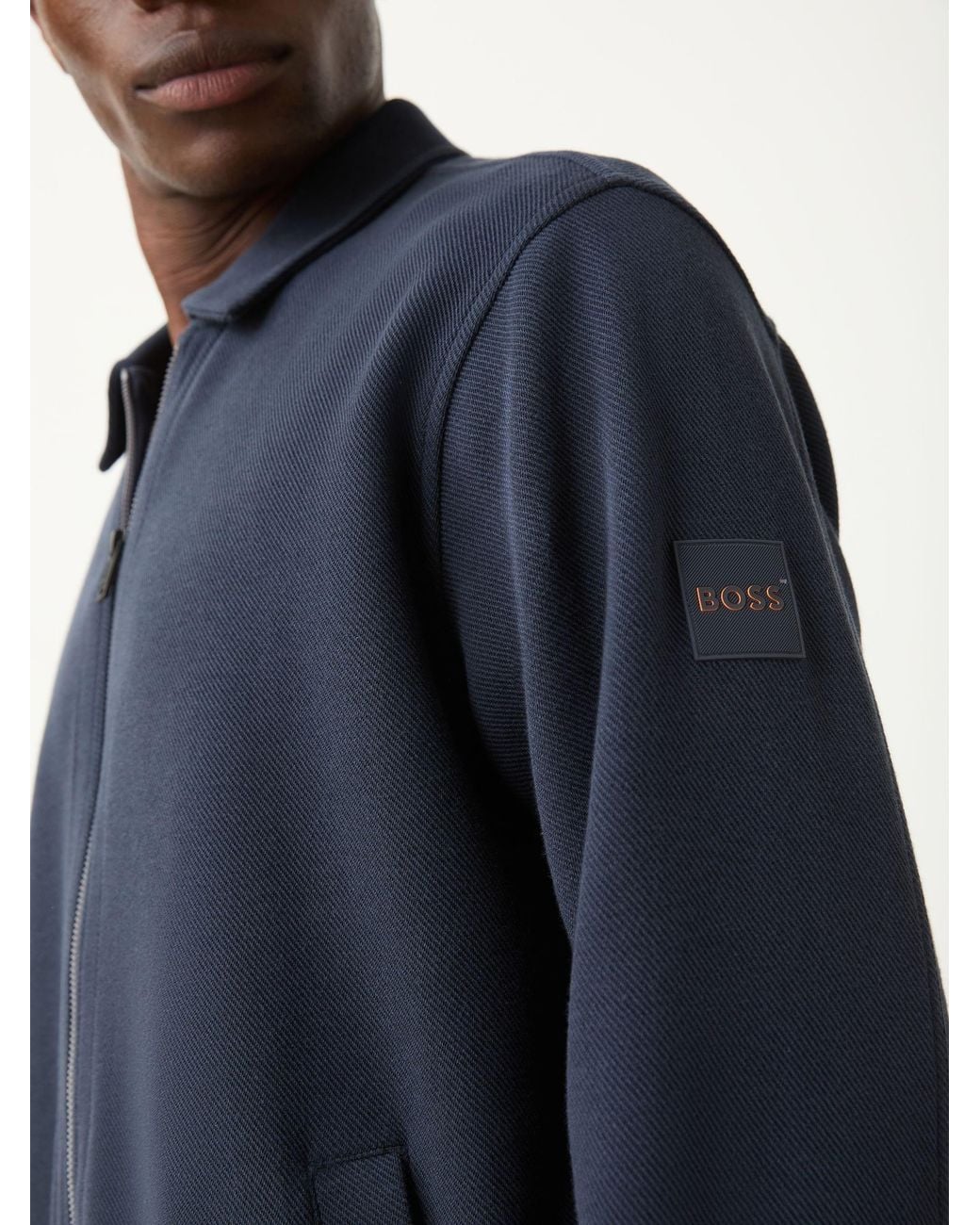 Boss Blue Logo Zip Through Jacket for men