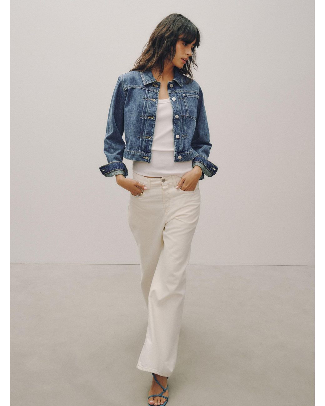 Next Blue Dark Pleated Denim Trucker Jacket