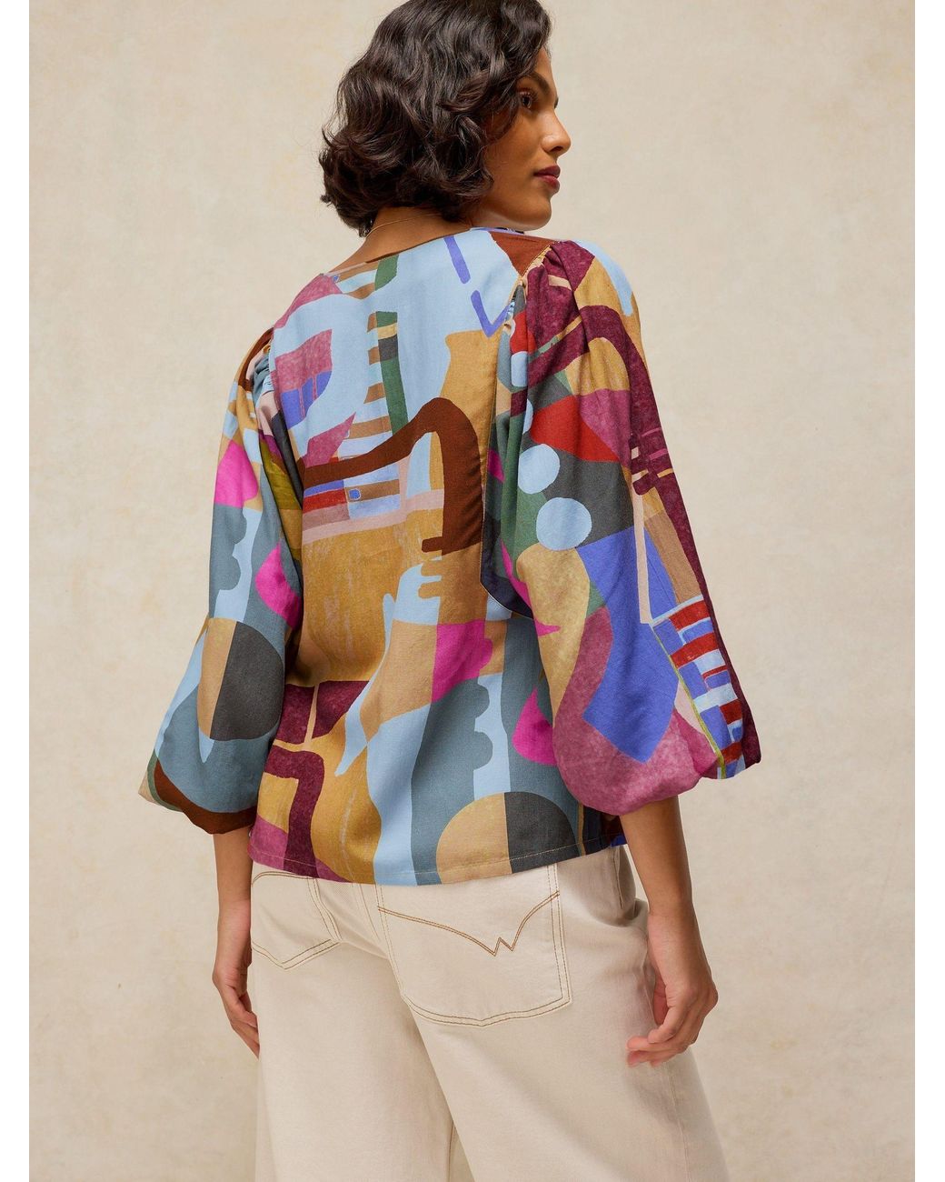 White Stuff Blue Multi Matilda Top