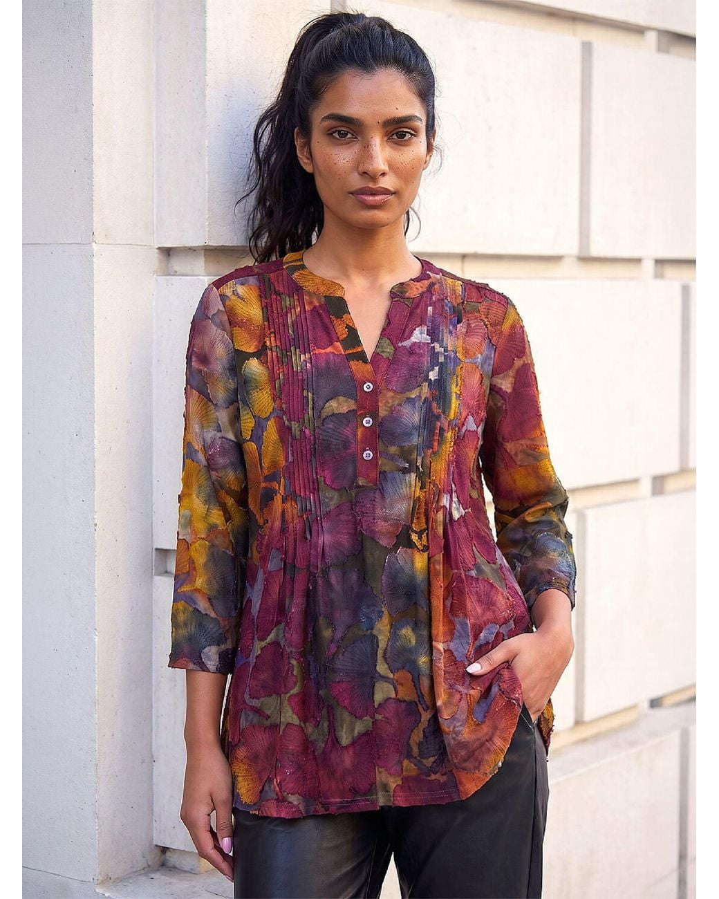 Roman Burnout Pintuck Shirt in Red | Lyst
