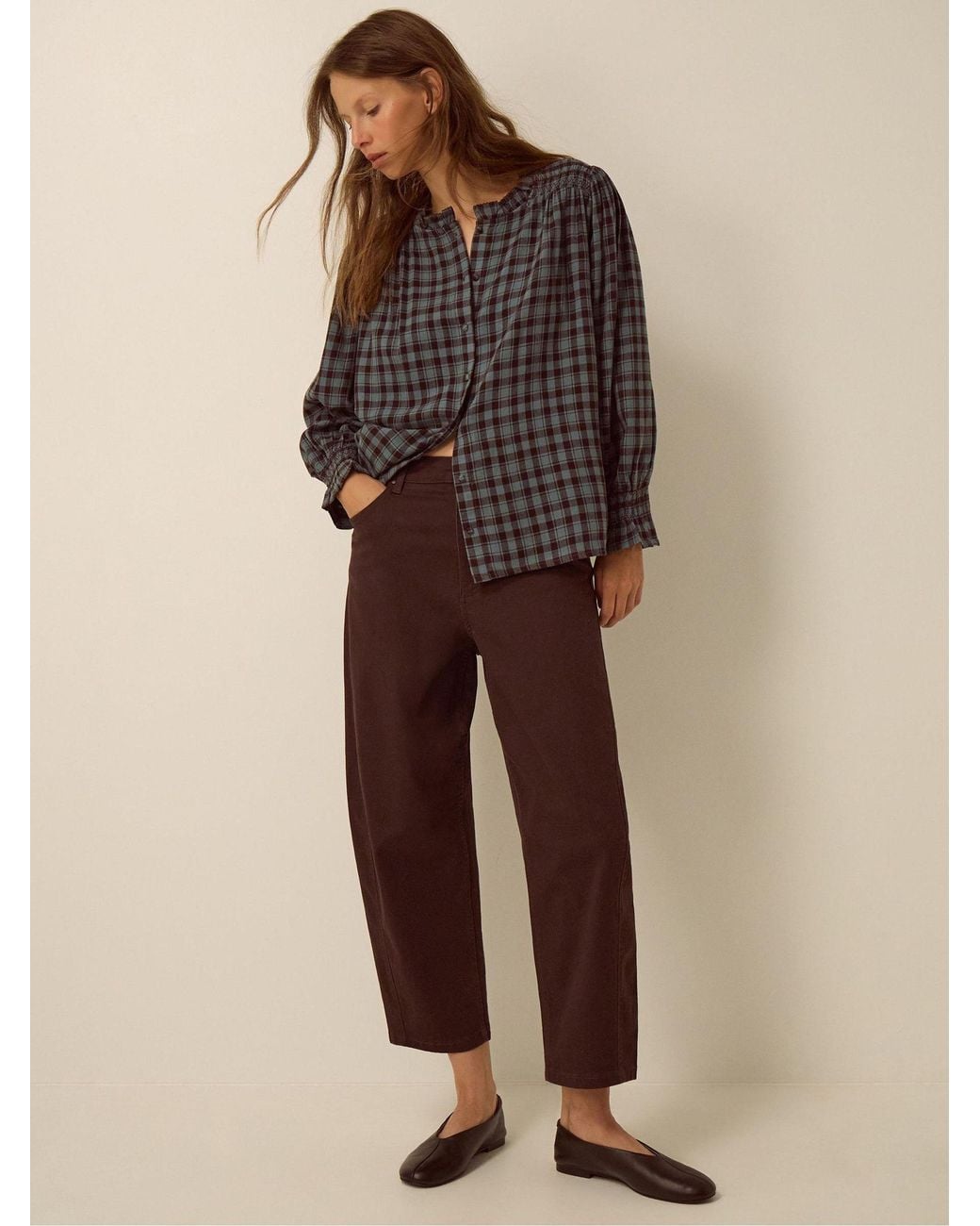 Monsoon Brown Ruby Check Blouse Blue