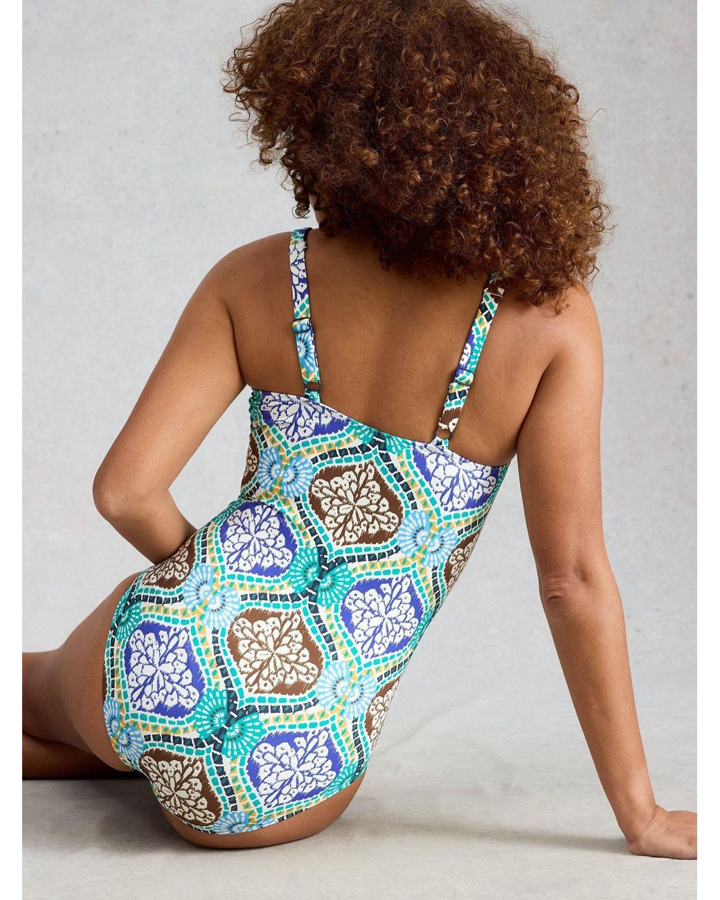 White Stuff Blue Splash Tummy Control Swimsuit