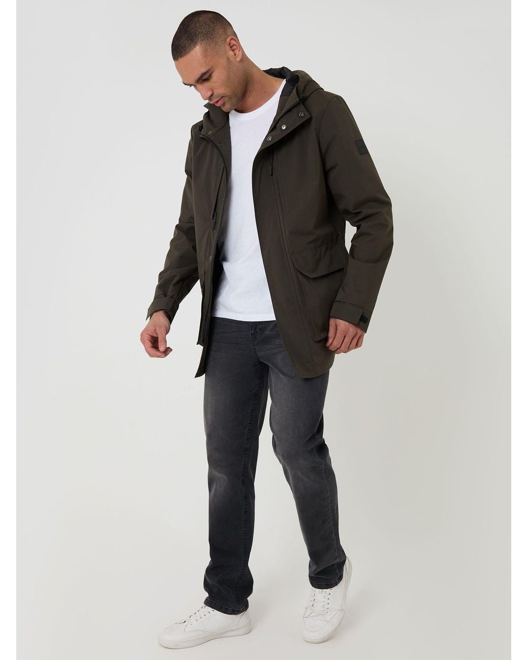 Threadbare Black Showerproof Hooded Coat for men