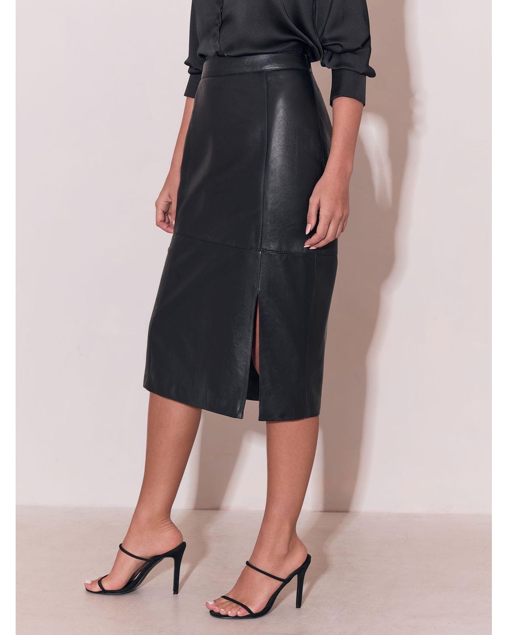 Lipsy Black Leather Midi Skirt
