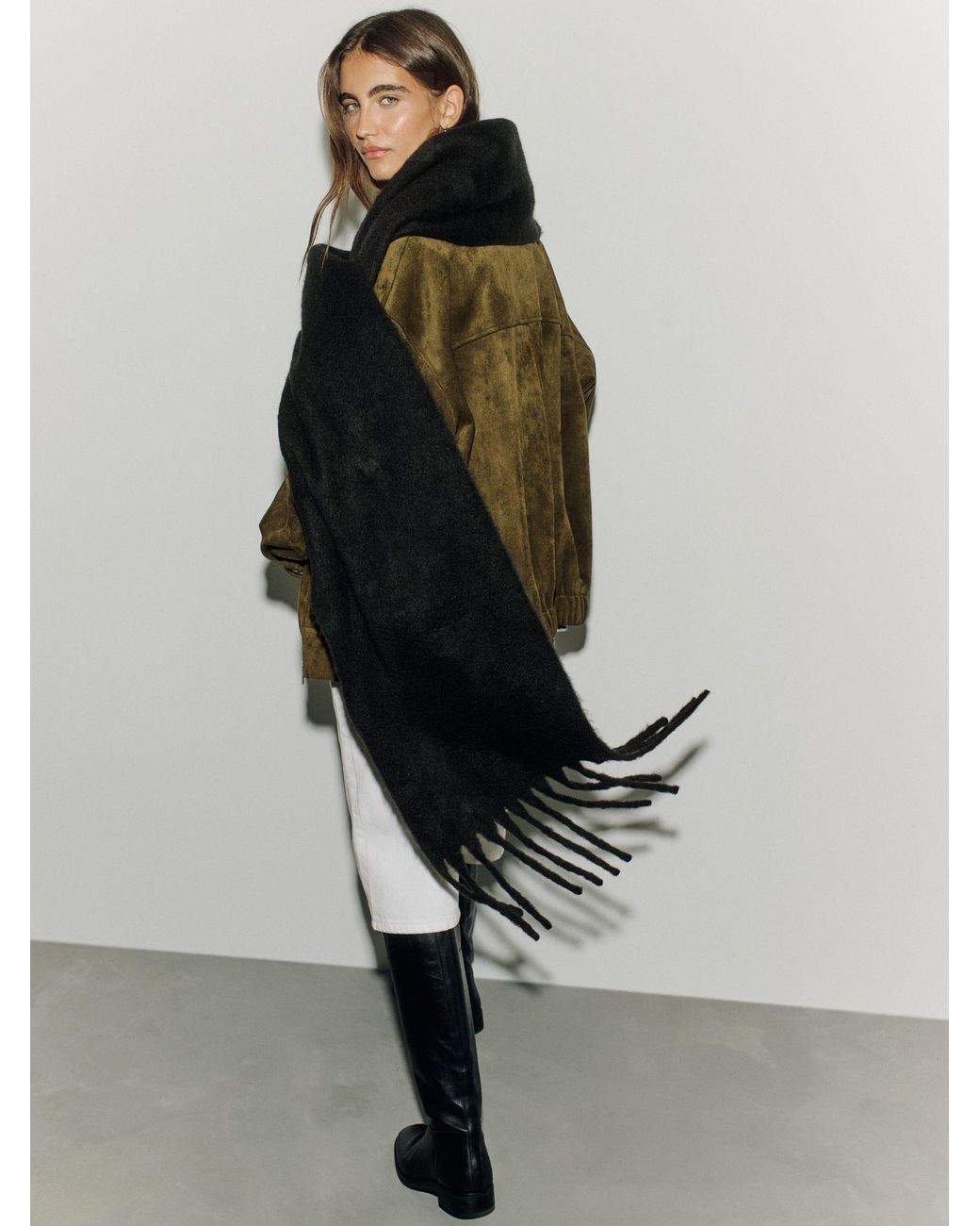 Next Black Heavyweight Fringe Scarf