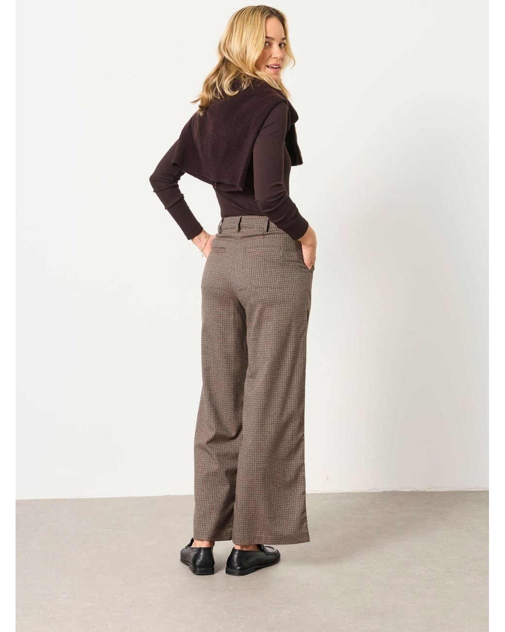 FatFace Brown Presley Mini Check Trousers