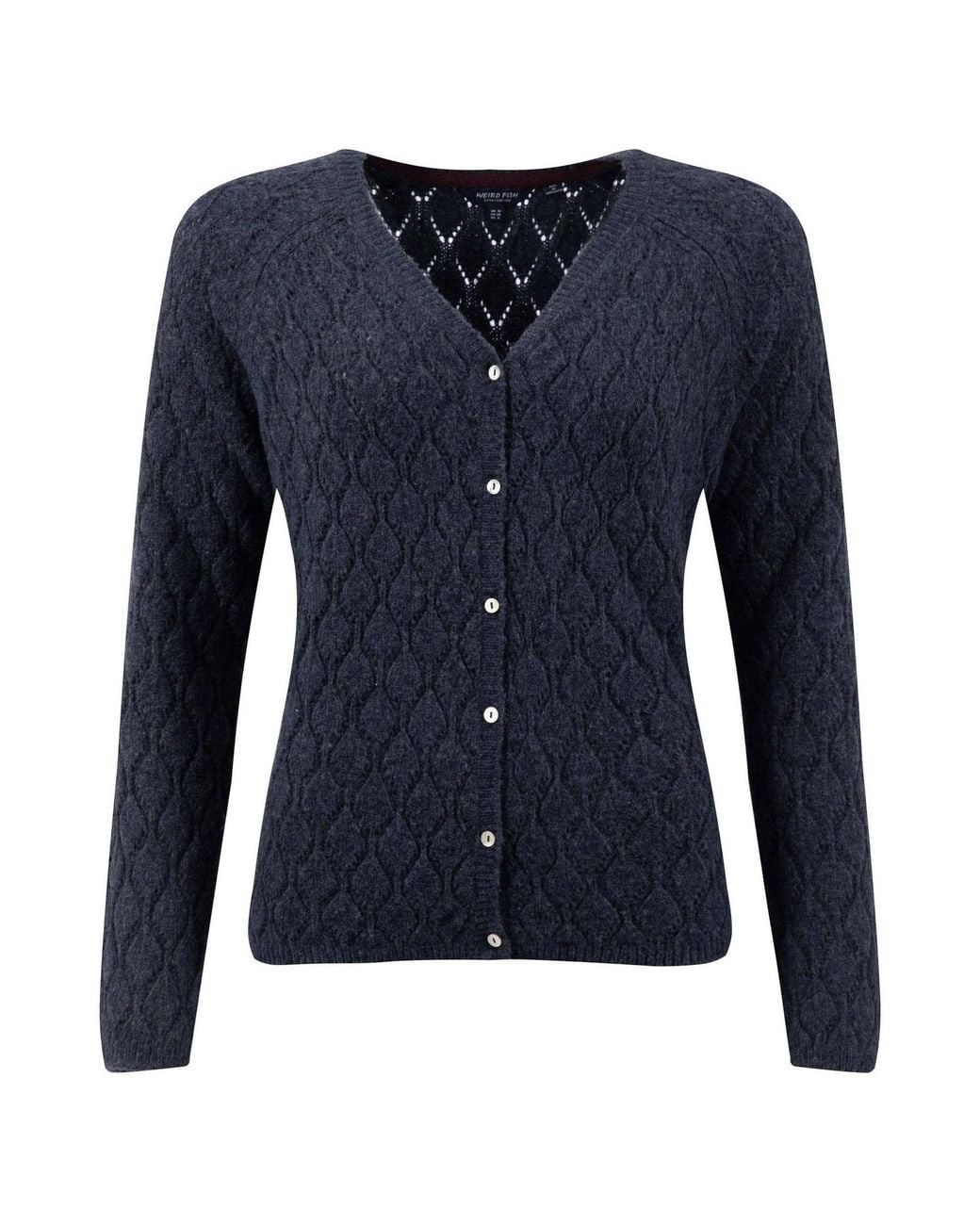 Weird Fish Posie Pointelle Knit Cardigan in Blue | Lyst