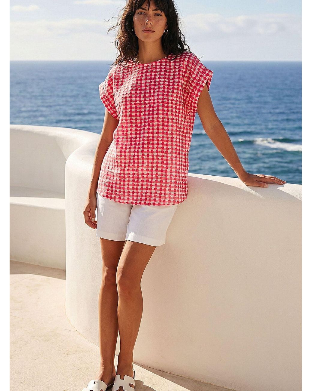 Roman Red Spotted Dot Print Shell Top
