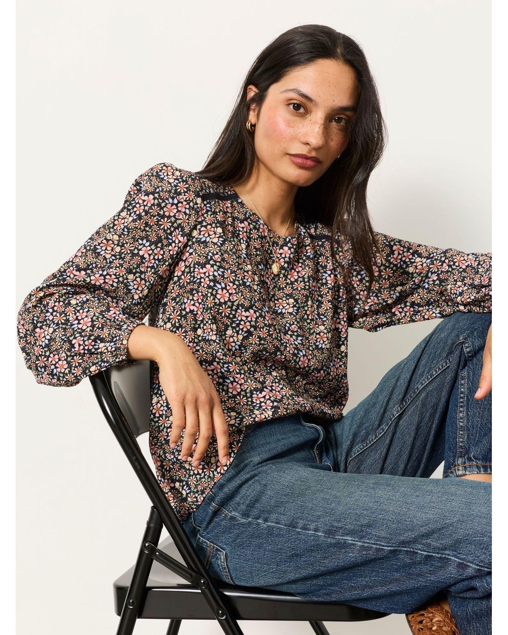 FatFace Brown Fatface Sofia Meadow Floral Embroidered Blouse