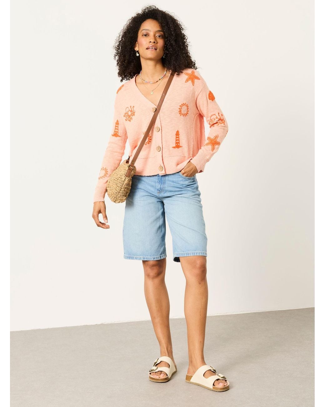 FatFace Orange Seascape Knitted Cardigan