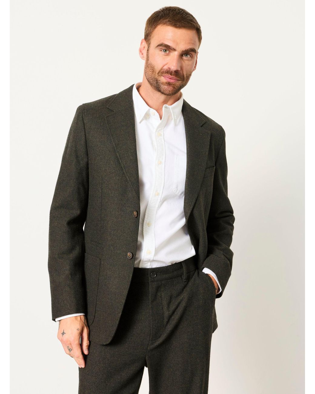 FatFace Brown Fatface Witley Dark Regular Fit Wool Mix Micro Check Blazer for men