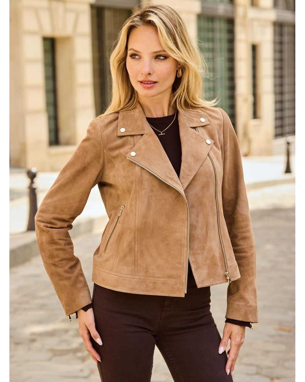 Sosandar Natural Suede Biker Jacket