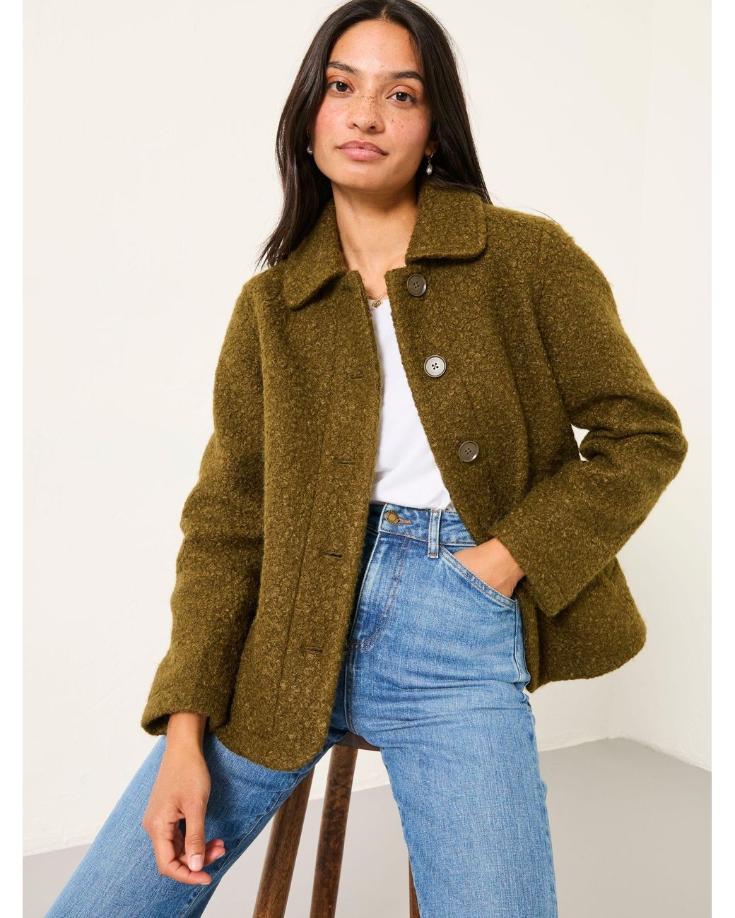 FatFace Green Fatface Mae Boucle Jacket