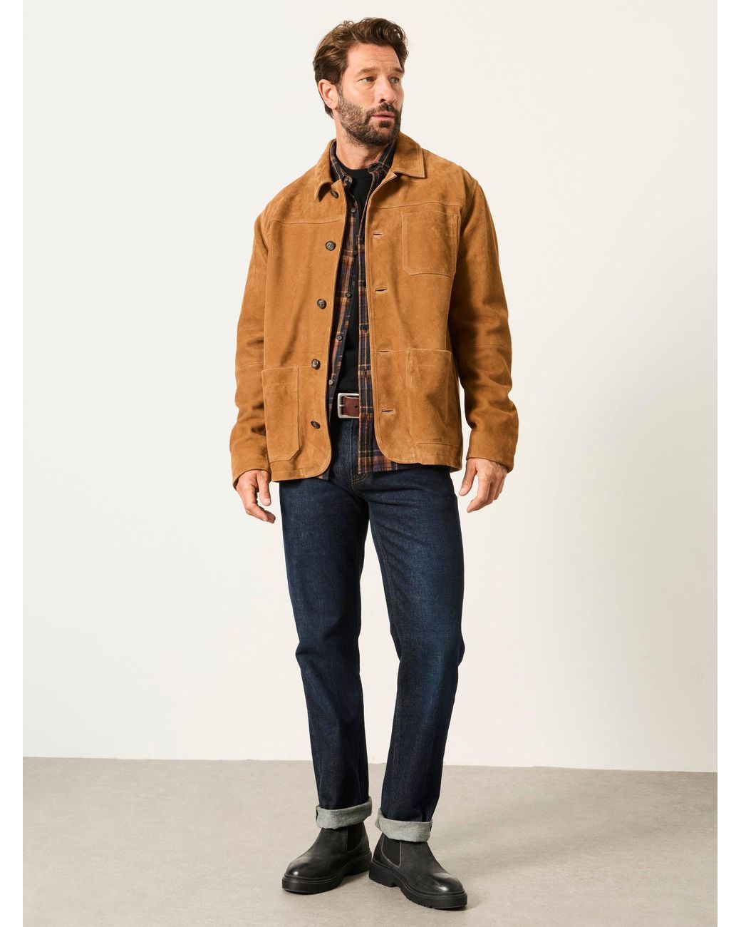 FatFace Brown 100% Suede Worker Jacket for men