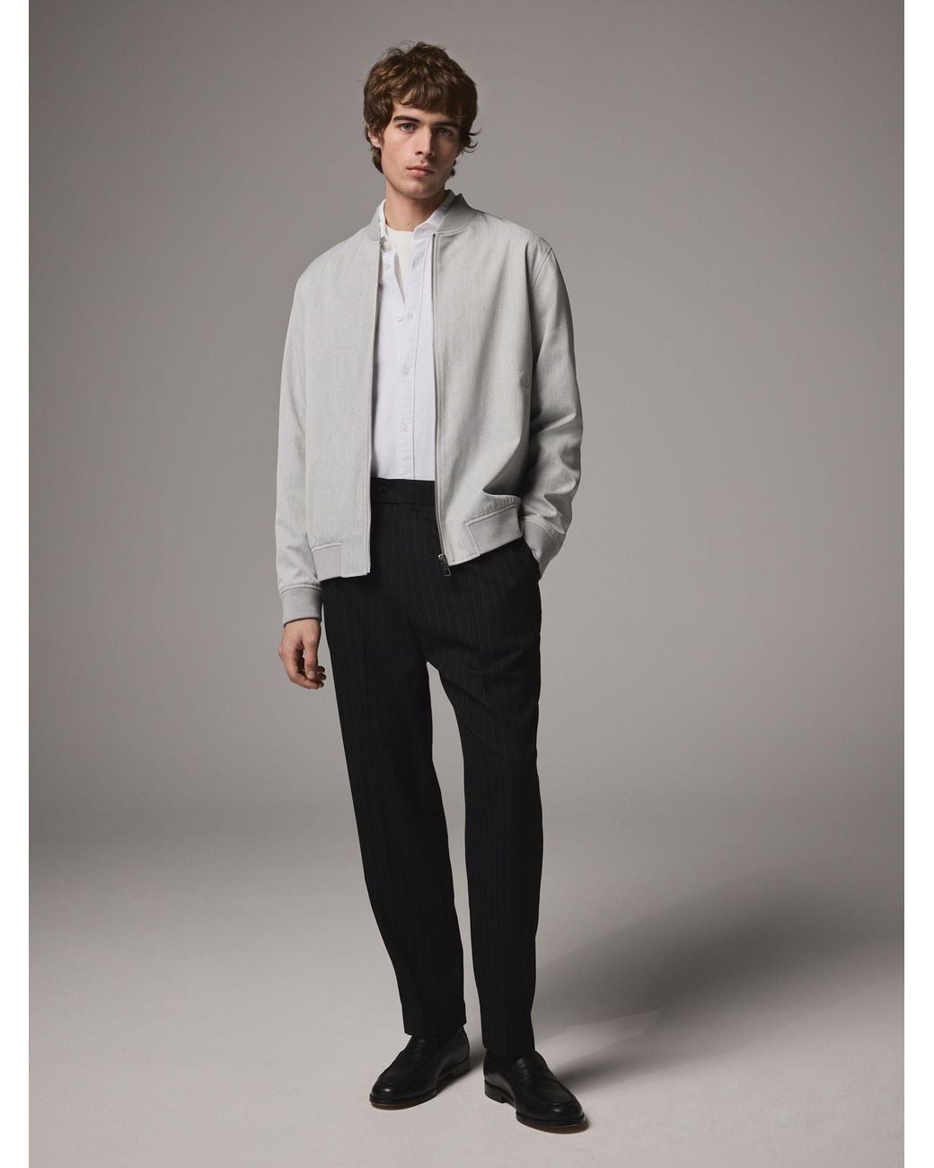 Next Gray Plain Smart Bomber Jacket for men