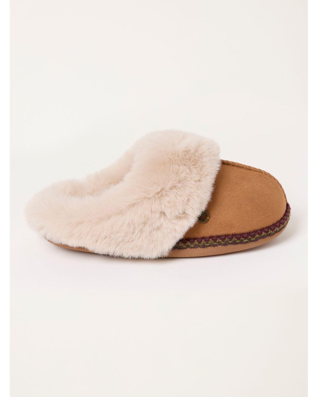 FatFace Natural Fatface Maia Tan Faux Fur Mule Slippers