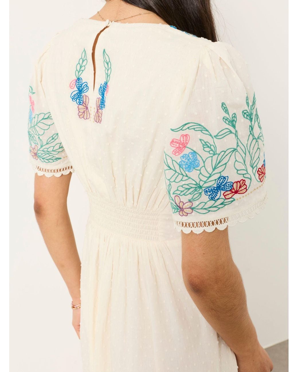 FatFace Natural Lea Regular Embroidered Midi Dress