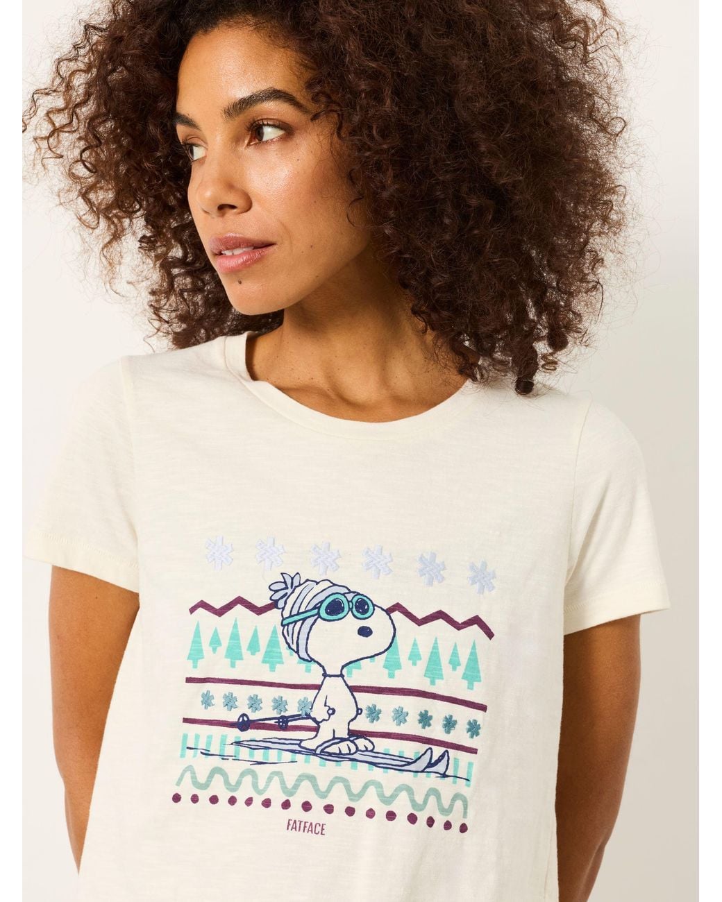 FatFace White Natalie Snoopy Ski Graphic Tee