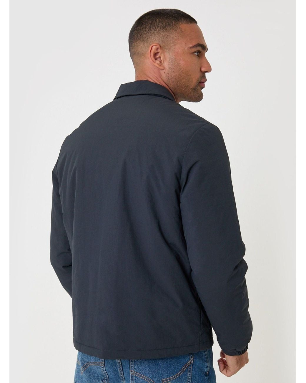 Threadbare Blue Showerproof Collared Harrington Jacket for men