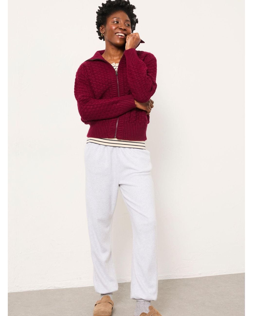 FatFace Red Casey Zip Through Funnel Neck