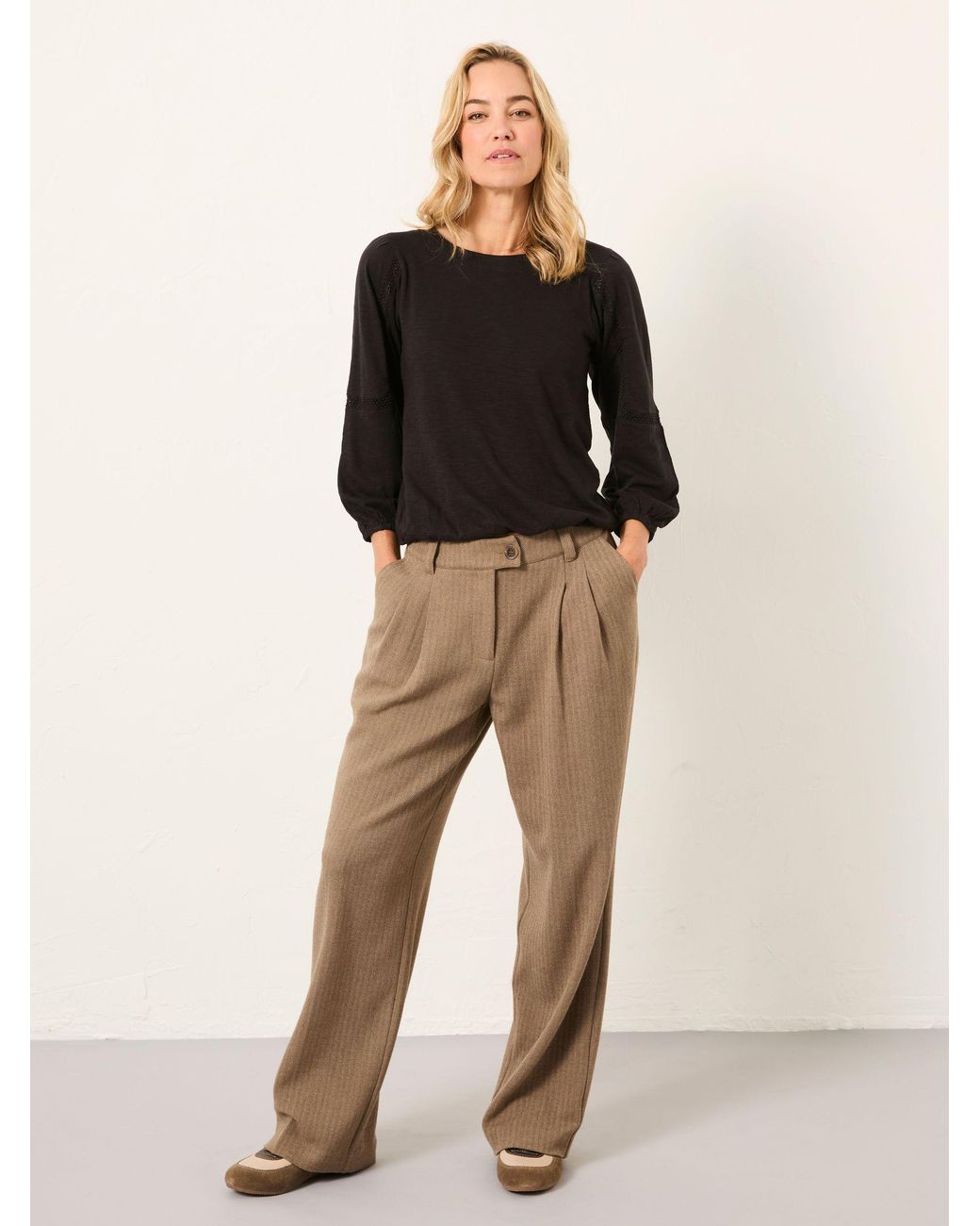 FatFace Black Cassie Broderie Round Neck Top