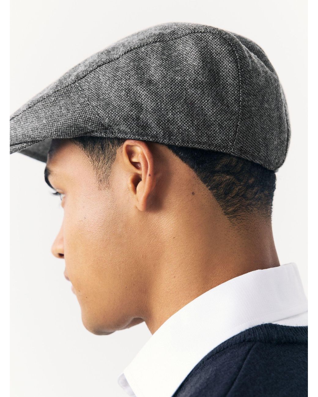 Next Gray Herringbone Flat Cap for men