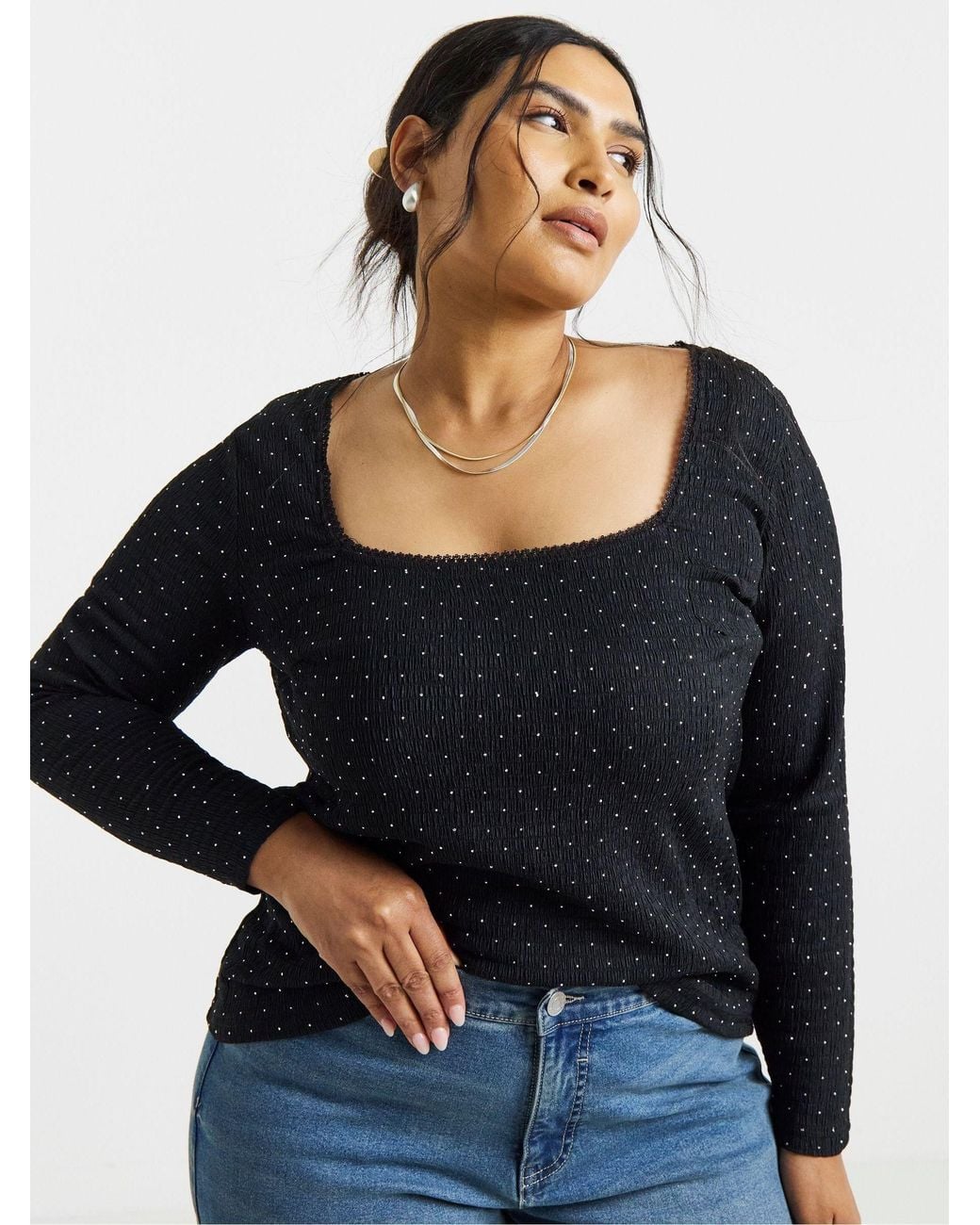 Simply Be Black Hot Fix Square Neck Top