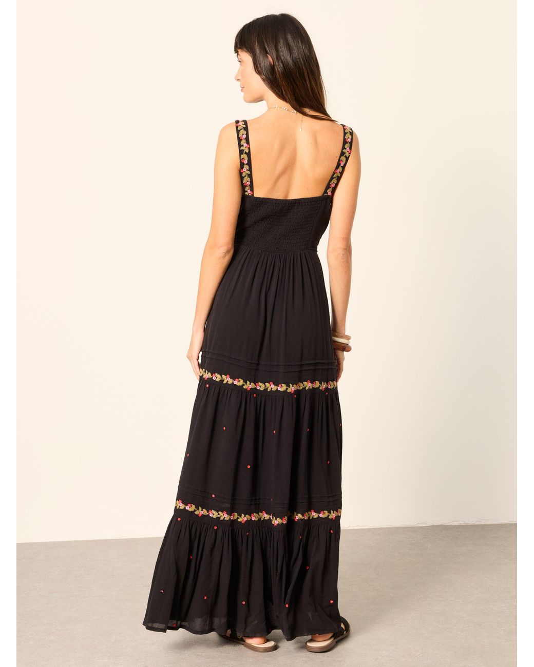 FatFace Black Gia Petite Embroidered Maxi Dress