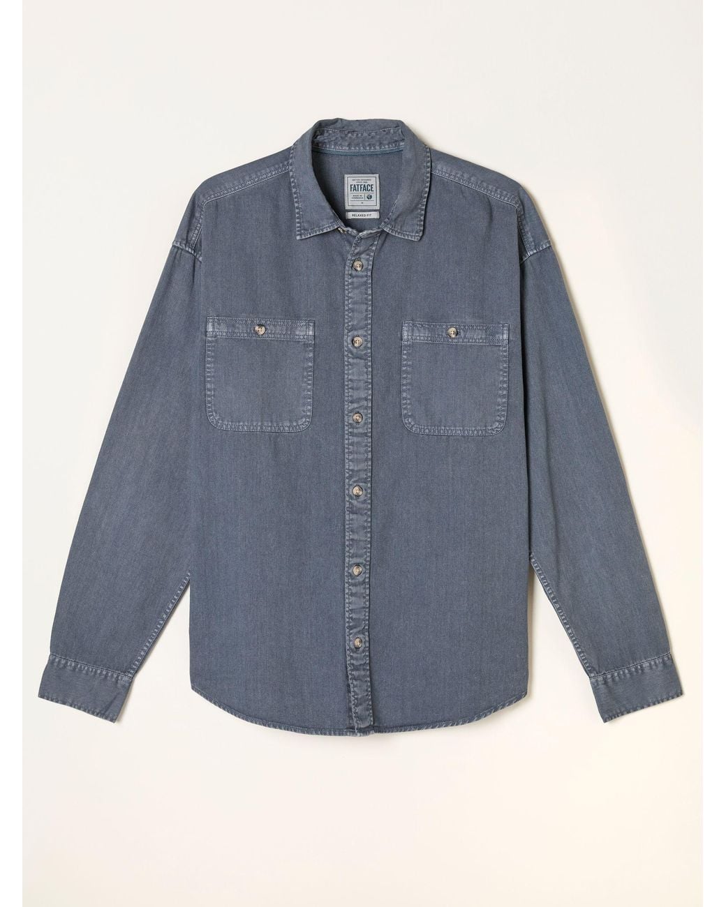 FatFace Gray Long Sleeve Relaxed Fit Garment Dye Utility Shirt for men
