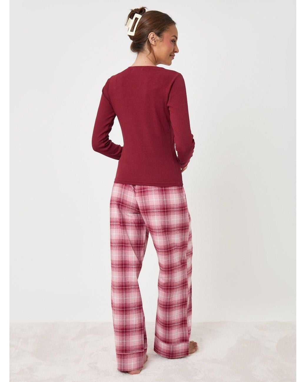 Threadbare Pink V-Neck Top & Flannel Bottoms Pyjamas Set
