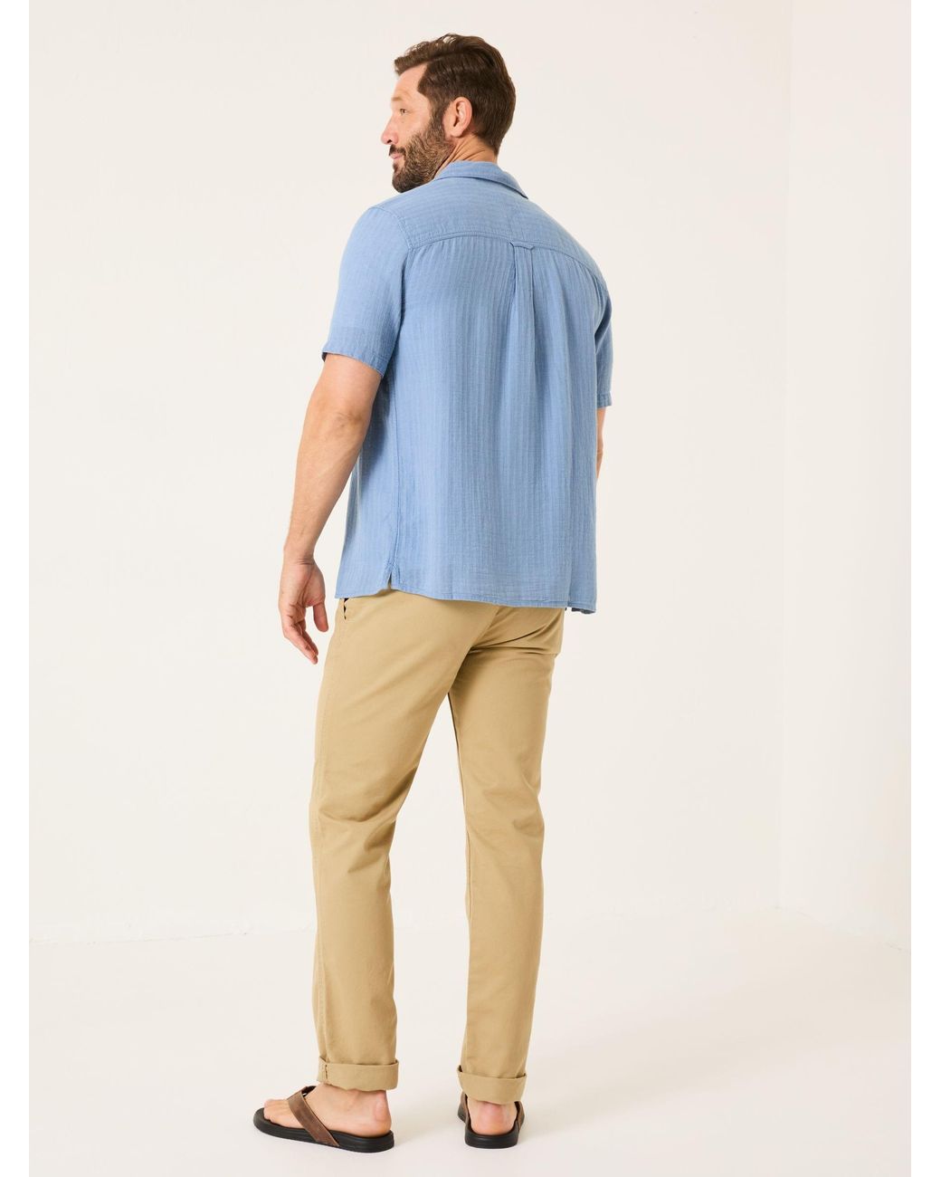 FatFace Blue Bugle Short Sleeve Linen Cotton Shirt for men