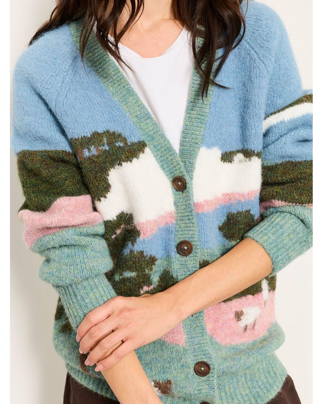 FatFace Blue Landscape Knitted Cardigan