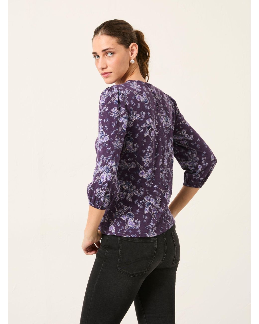 FatFace Purple Leni Printed Round Neck Top