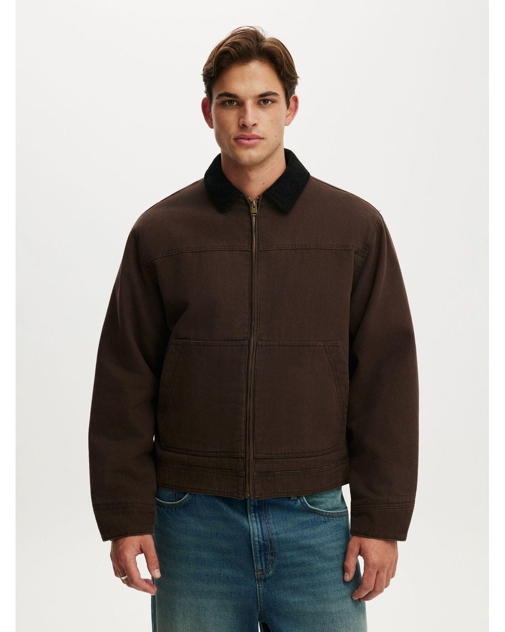 Cotton On Brown Cropped Worker Jacket for men