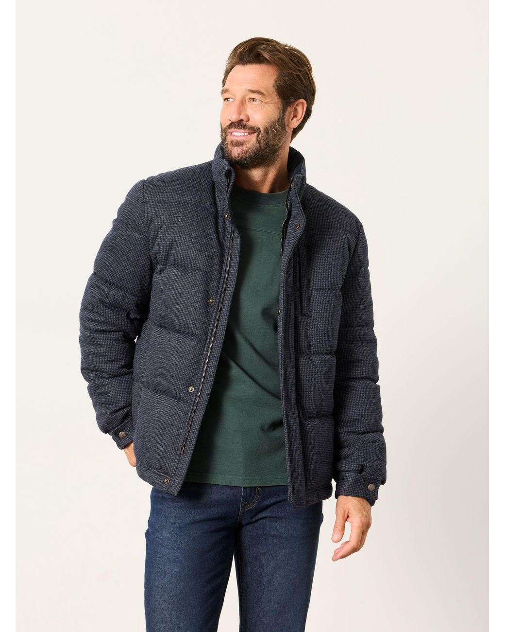 FatFace Gray Micro Check Padded Jacket for men