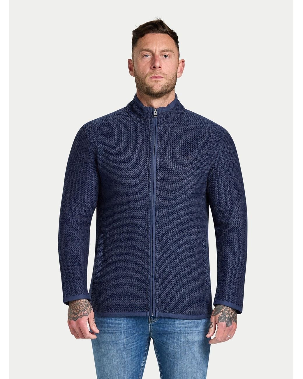 Tourus Raging Hunter Raging Bull Textured Zip Through Jacket in Blue for Men | Lyst