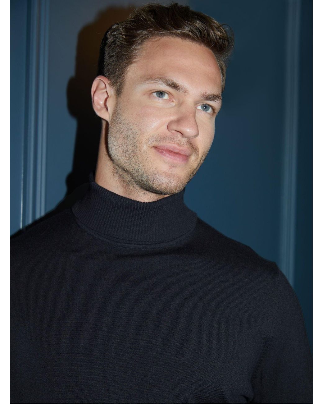 Threadbare Blue Knitted Roll Neck Jumper for men