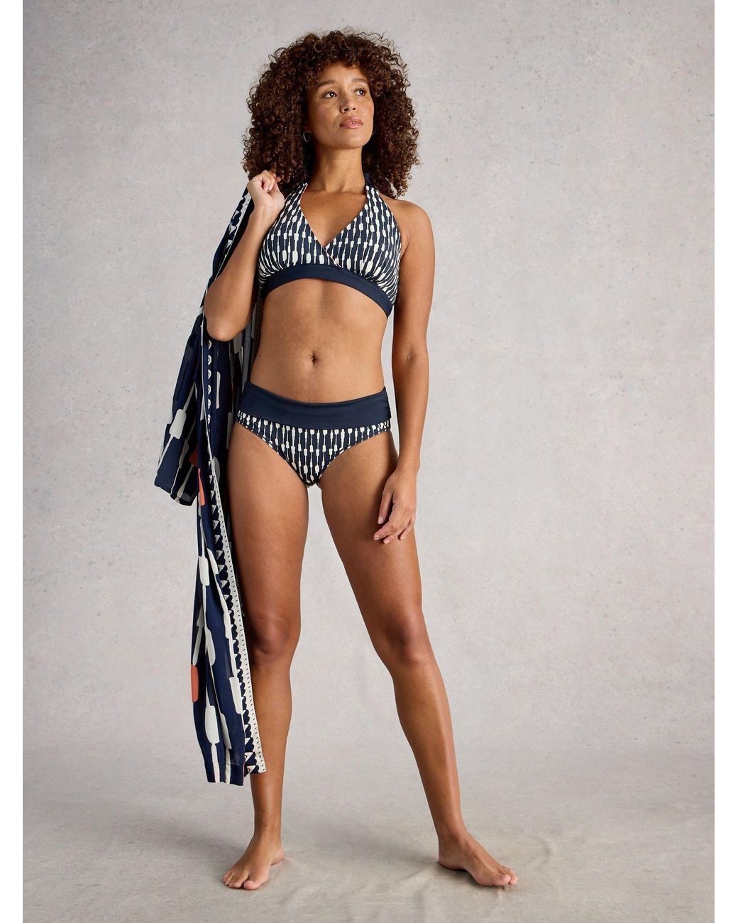 White Stuff Blue Reversible Fold Down Bikini Bottoms